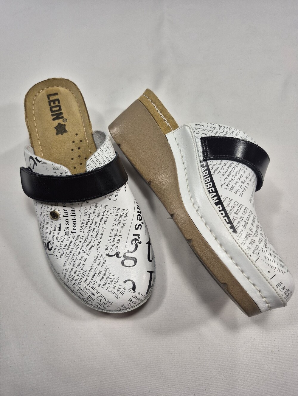 LEON BRAND Women's Newspaper Print Mules